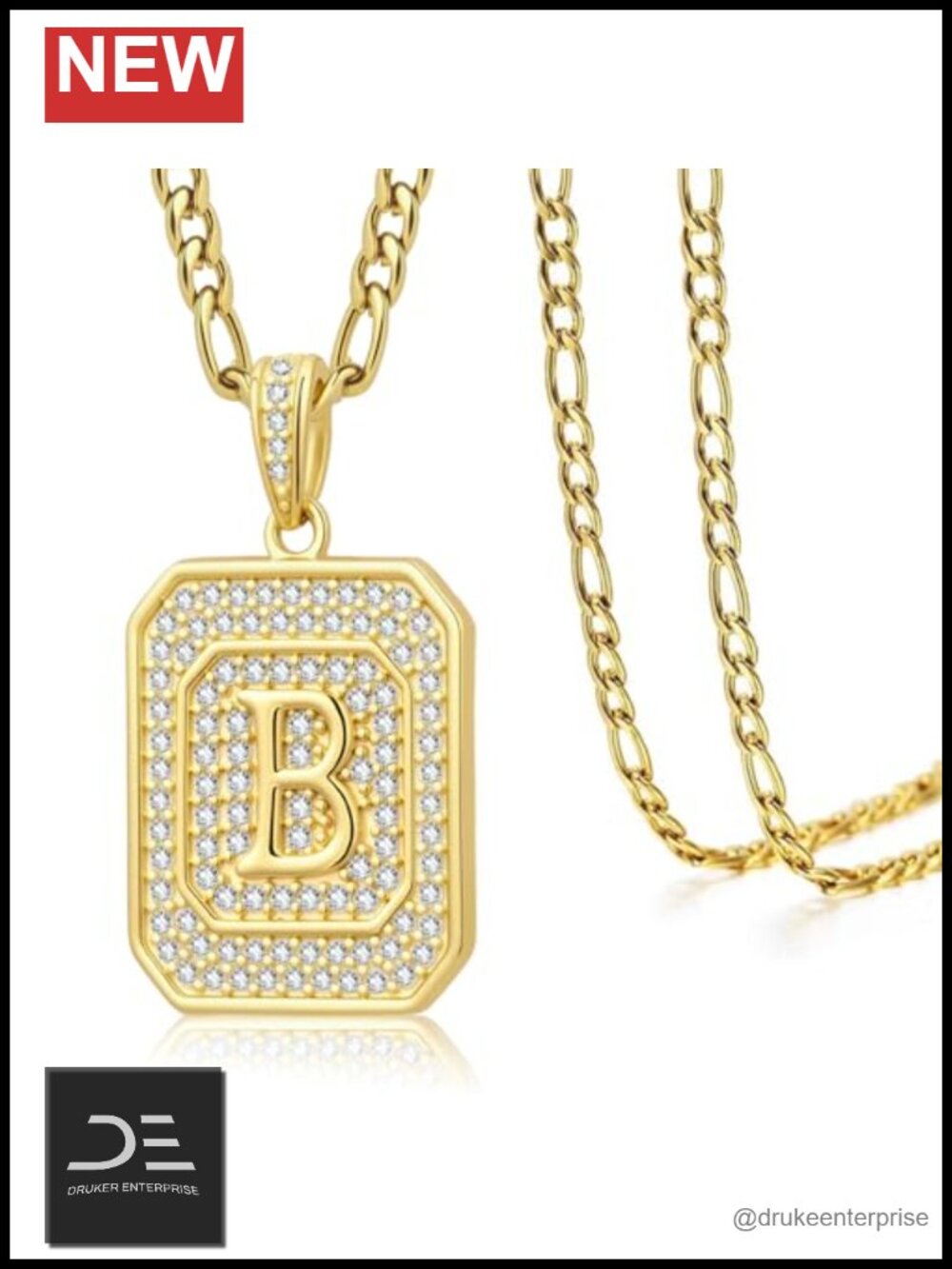 14K Gold Plated Initial Letter Pendant Necklace Women Cubic Zirconia